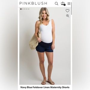 Pinkblush Navy Blue Foldover Linen Maternity Shorts